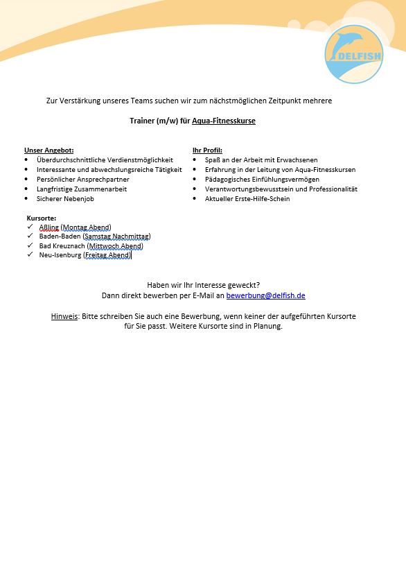 Jobs & Bewerbung – Schwimmschule DELFISH